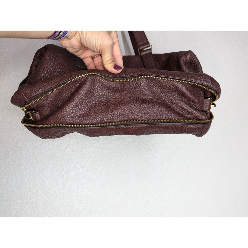 Fossil Leather Tote Shoulder Bag Satchel Brown Medium Preston Purse Zip Around - Picture 4 of 13